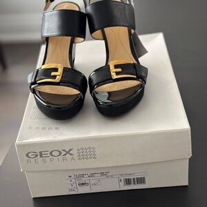 Geox Black and Gold Heeled Sandals